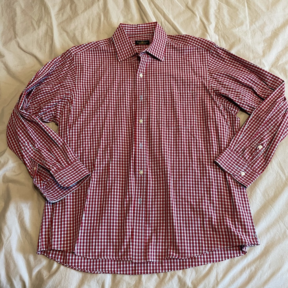 Club Room Dress Shirt Red/Blue Plaid - Men’s XL